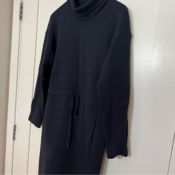 Uniqlo U Sweatshirt Dress S Navy Blue Long Sleeve Turtleneck Minimalist Pockets - Picture 4 of 13